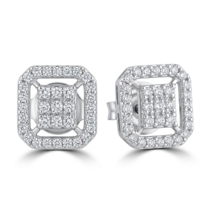 Square Halo Zircon Stud Earrings