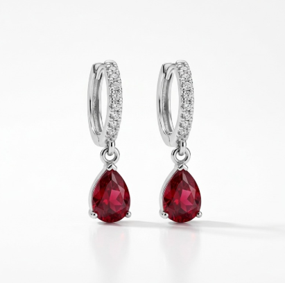 Red Teardrop Huggie Earrings