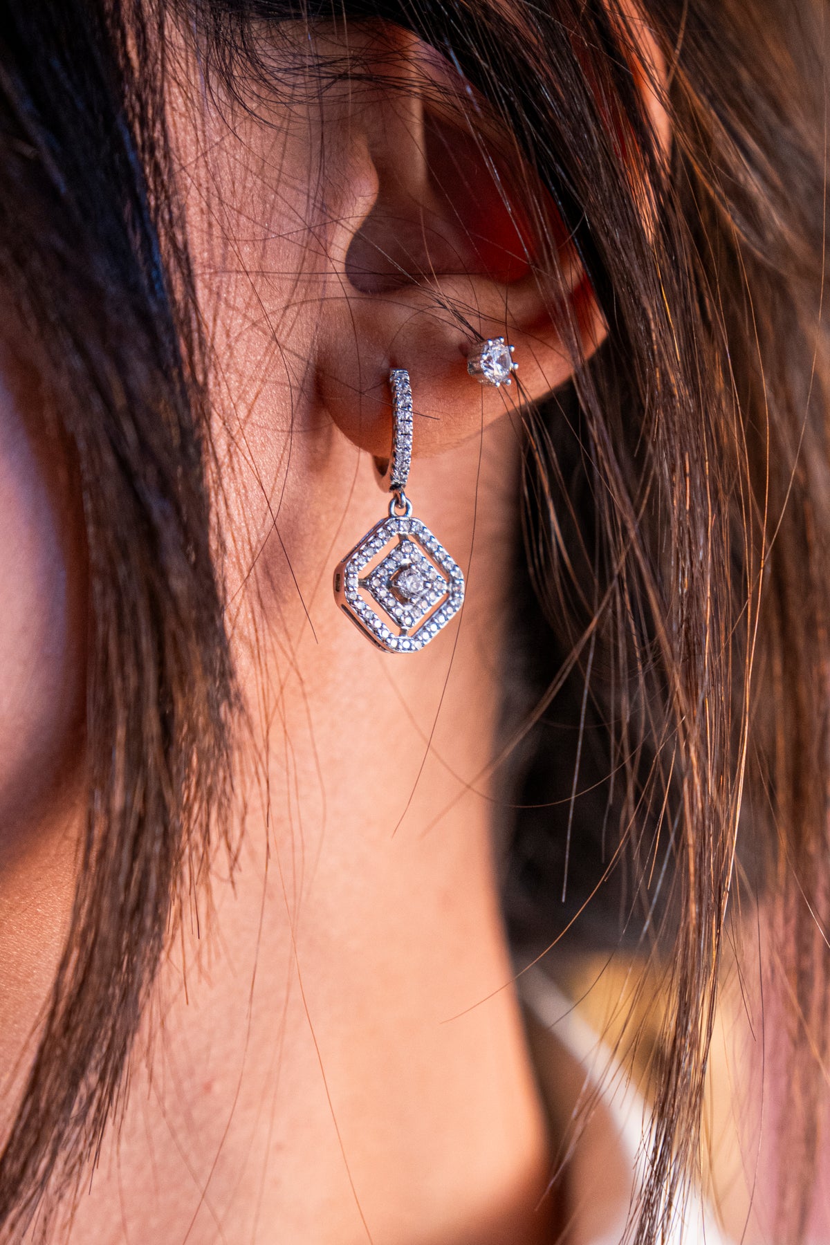 Diamond-Shaped Dangle Earrings
