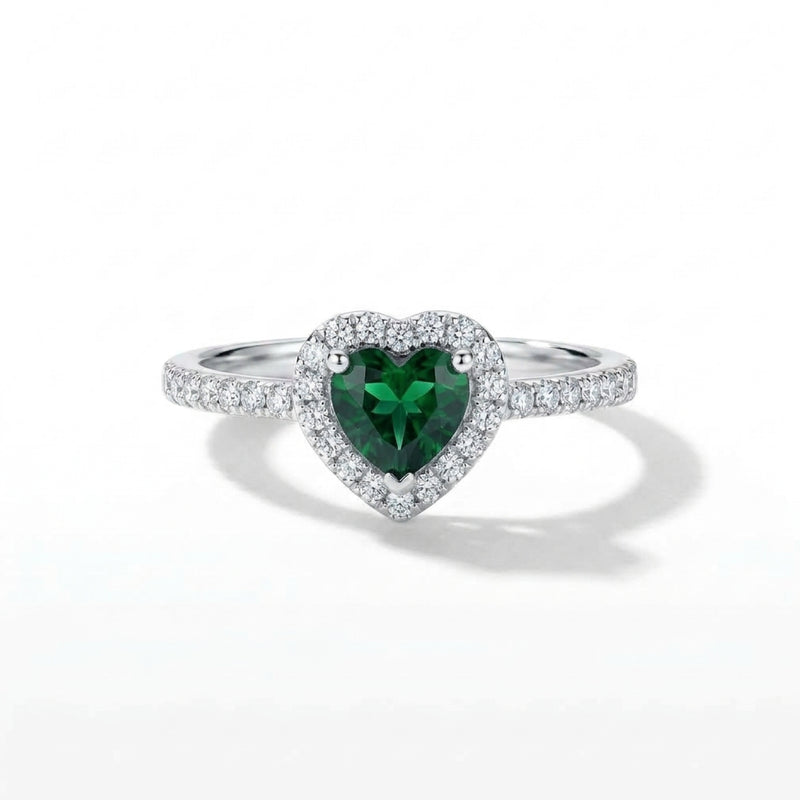 Emerald Heart Halo Ring