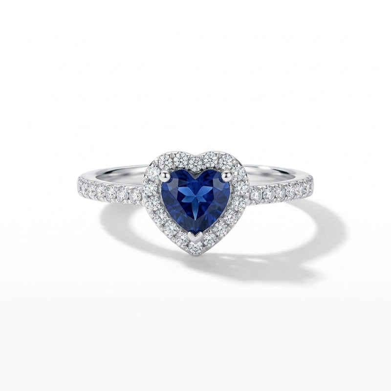 Sapphire Haert Halo Ring