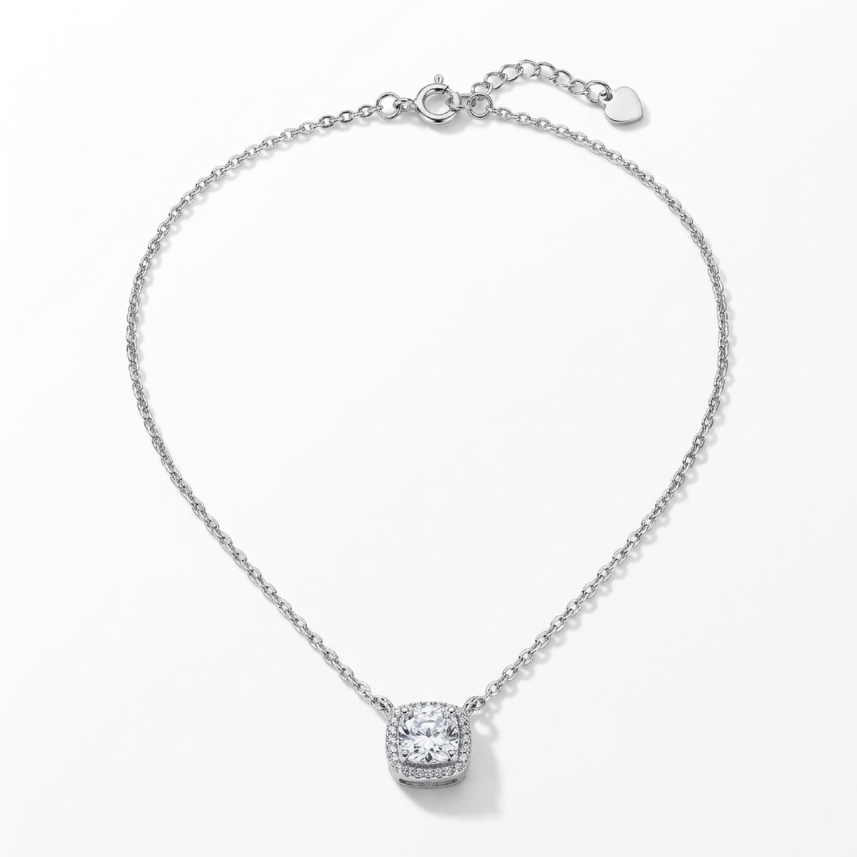 Cushion Cut Halo Pendant Necklace